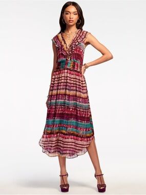 Ramy brooks Harrison  Sleeveless Ruffled V-Neck Maxi Dress  in Mulco MSRP $625